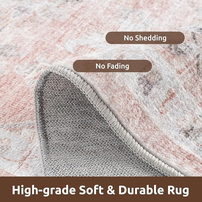 AMOAMI-2X6 Runner Rug-Washable Runners for Hallways-Soft Non Slip Bedside Rugs for Bedroom-Vintage Long Rug for Hallways Entryway Laundry Room Stair Kitchen Bathroom Pink