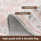 AMOAMI-Area Rug 5X7 Rugs for Living Room-Vintage Soft Pink Rugs for Bedroom-Non Slip Carpet-Machine Washable Rug for Dining Room Living Room Bedroom Office Under Table