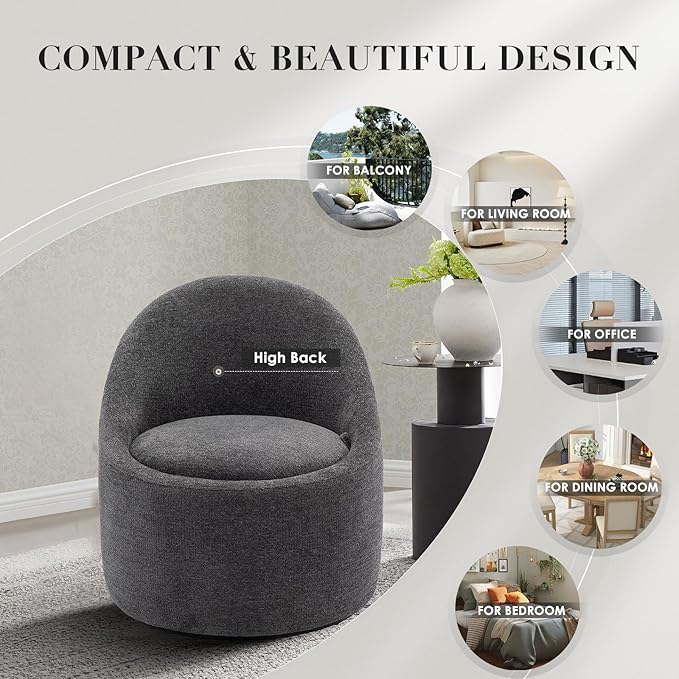 COLAMY Swivel Accent Chair Set of 2, 360° Swivel Round Chair with Hidden Storage, Modern Small Barrel Armchair for Living Room/Bedroom, Darkgrey