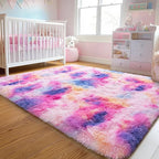 Large 8x10 Area Rugs for Living Room, Dark Rainbow Soft Shag Rug for Bedroom, Non-Slip Ultra Fluffy Rug, Modern Plush Carpet for Girls Boys Kids Room Dorm, Fuzzy Rug for Home Decor Aesthetic