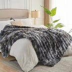 NEWCOSPLAY Faux Fur Twin Blanket Tie-dye Grey Luxury Fluffy Thick Warm Bubble Blanket for Couch Sofa Bed 700GSM (Tie-dye Grey, Twin(60"x80"))