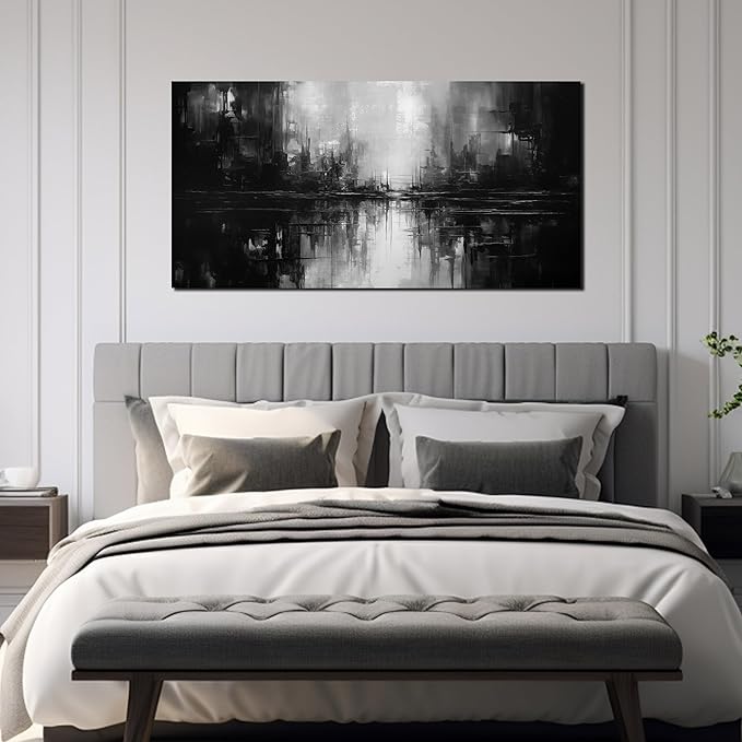 TYTAUPT Abstract Canvas Wall Art For Living Room Black and White Wall Art For Office Bedroom Wall Decor 24 x 48 Inch