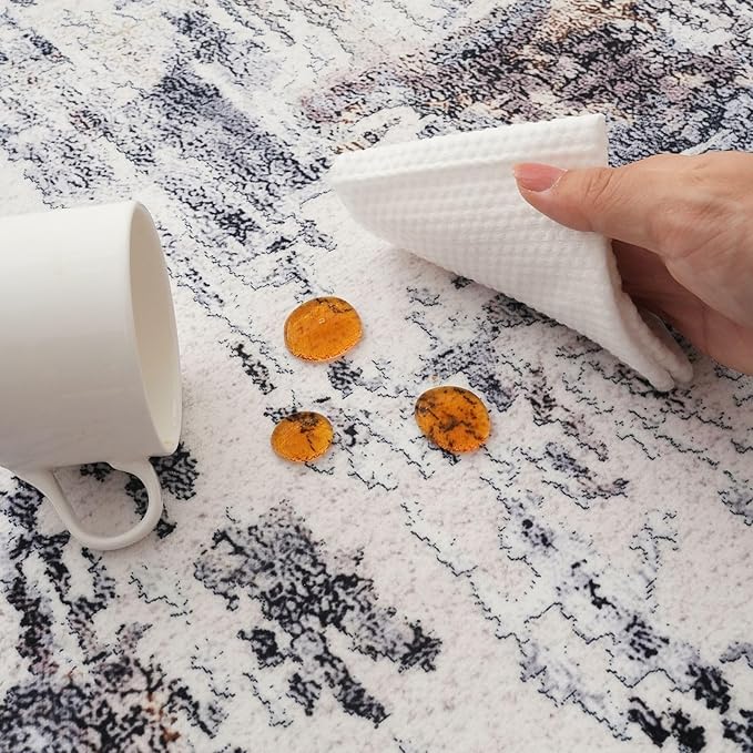 Rugcomf Modern Abstract 5'x7' Area Rugs - Machine Washable, Non-Slip Low Pile Boho Carpet for Living Room, Bedroom, Dining Room, Farmhouse, Kids Playroom, Office - Brown