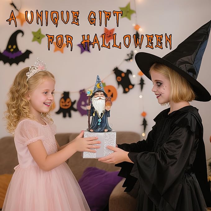 Halloween Solar Gnomes Decoration: 8.7'' Funny Merlin Statue with Owl & Magic Wand for Home Office Party Perfect Collectible Figurines Gift for Womens