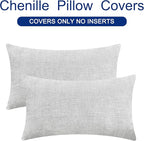 CaliTime Throw Pillow Covers Decorative 16 X 26 Inches Pack of 2 Cozy Chenille Cushion Cases for Couch Sofa Bed Living Room Home Moonbeam Gray