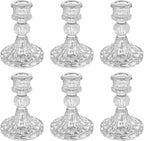 Glass Candlestick Holder,Striped Taper Candle Holders,Set of 6 Candle Stand for Table Centerpieces, Home Decor,Weddings,Festival and Parties (Clear Stripe Pattern)