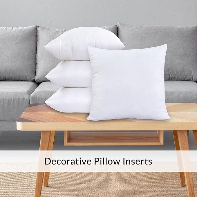 ROYALE LINENS 16 x 16 Pillow Insert - Down Alternative Throw Pillows Insert - Square Pillow Pack of 4 White - Bed & Couch Pillows - Inner Cushion for Bed, Cushion for Living Room - Shams Stuffer