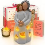 Hand-Painted Grandma-Granddaughter Candle Holder Statue Gift, with Flickering LED Candle | Gigi Grandmother Birthday Gift, Unique Nana Present Ideas for Christmas, Greeting Card Included