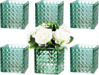 Square Vases Set of 6, 5" x 5" x 5" Square Glass Vases for Flowers, Green Flower Vase for Centerpieces, Small Bubble Vase for Wedding, Party, Home, Office, Parties, Events