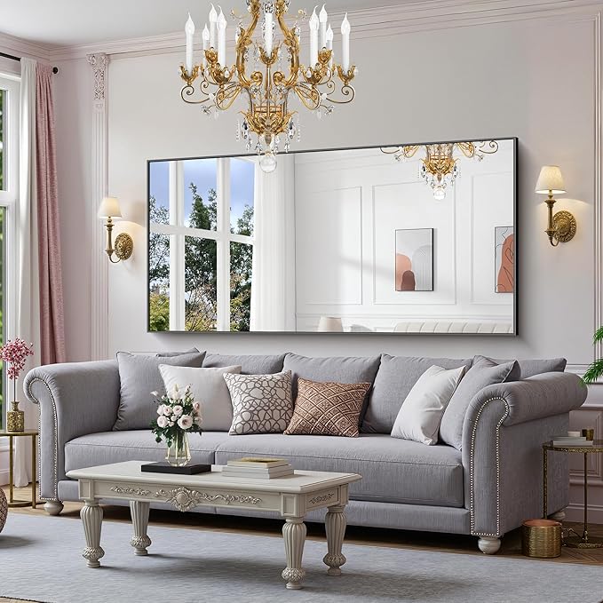 YIROMAN Bathroom Mirror 72"x36", Large Matte Black Bathroom Mirror for Over Sink with Aluminum Frame, Rectangular Vanity Mirror with Right Angle, Wall Mirror Hangs Horizontal or Vertical, Shatterproof