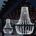 Hanging Solar Chandelier Outdoor, 30 Cool White Lights Acrylic Clear Beaded Chandelier with S Hooks Modern Lantern for Garden Yard Patio Gazebo Decorations, 28”H