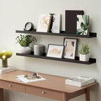 35.4 Inches Long Floating Shelves Wall Mounted, 2 Set Modern Black Wall Shelf for Bedroom, Nursery Book Shelf with Lip, Picture Ledge Shelf for Decor Living Room Bathroom Kitchen- Black