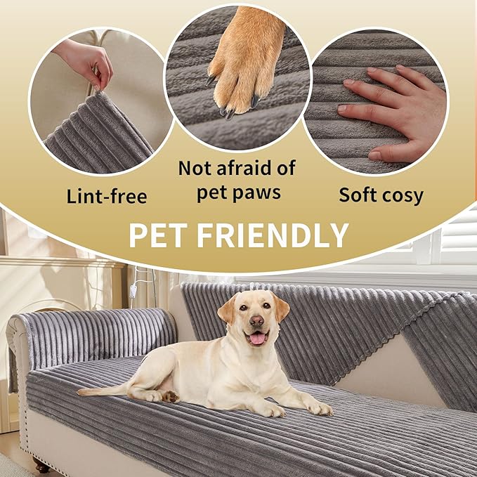 HAOMAIJIA Waterproof Couch Cover for Dogs Washable,Faux Fur Pet Couch Covers for Sofa,Soft Dog Bed Cover Non-Slip Couch Covers for 3 Cushion Couch Sofa Pet Friendly (Grey, 35" x 95" 1 Pack)