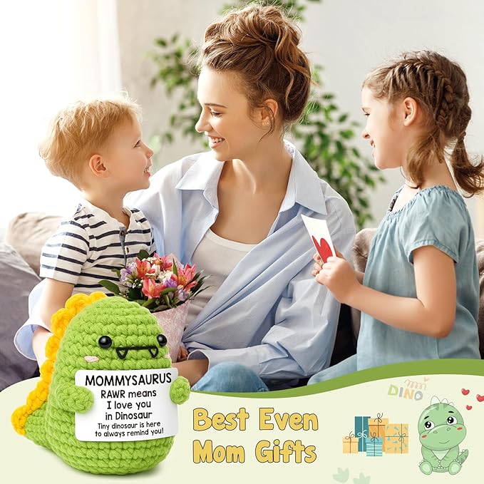 Mini Gifts for Mom Christmas I Love You Mommy Gift Handmade Crochet Dinosaur Mom Gifts for Christmas Birthday Gift for Mama Mother- in- Law New Bonus Step Moms Mother from Daughter Son Husband