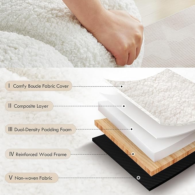 ONEVOG 21" Cream White Modern Ottoman, Square Fuzzy Couch Sherpa Pouf Ottoman, Tufted Fluffy Boucle Fabric Foot Stools, Upholsered Footrest & Coffee Table for Living Room Bedroom, Cute Pouf Home Decor