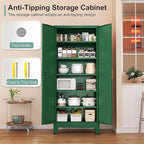 Metal Pantry Cabinet with 2 Doors and 5 Adjustable Shelves, 75" Kitchen Storage Cabinet with Gold Handles, Versatile Storage for Laundry, Living, Bathroom, Dining, Utility Room - Green