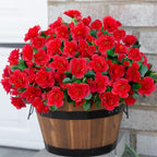 Artificial Faux Flowers Plants for Outdoor Outside Fall Decor, Fake Silk Red Camellia UV Resistant Look Real for Planter Porch Patio Balcony Garden Table Indoor, 3 Large Bundles