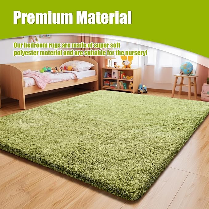 8x10 Fluffy Area Rugs for Living Room,Shag Area Rug for Bedroom,Grass Green Soft Fuzzy Rug Non-Shedding Indoor Plush Carpet for Kids Bedroom Nursery Home Decor
