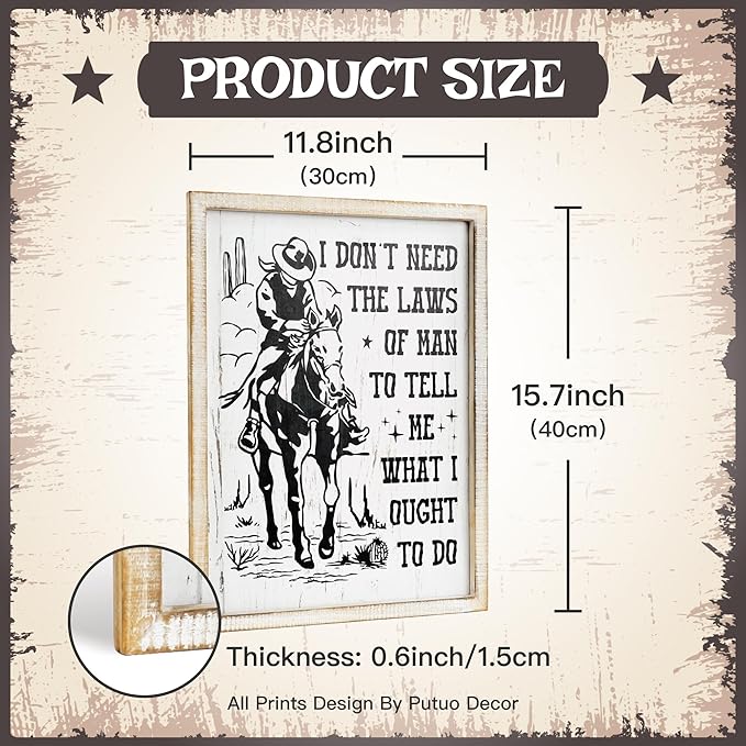 Putuo Decor Bohemian Western Wall Decor, Artistic Cowboy Prints, Square Wall Pediments for Living Room and Hallway (Cowboy)