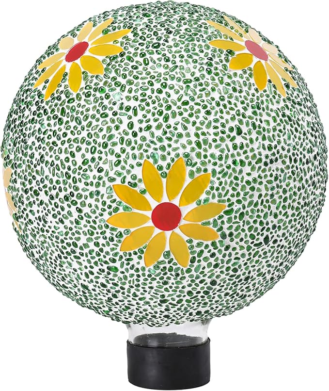 VCUTEKA Gazing Ball, 8" Glass Gazing Balls Sphere for Garden Lawn Outdoor Ornament Yard Decorative, Daisy