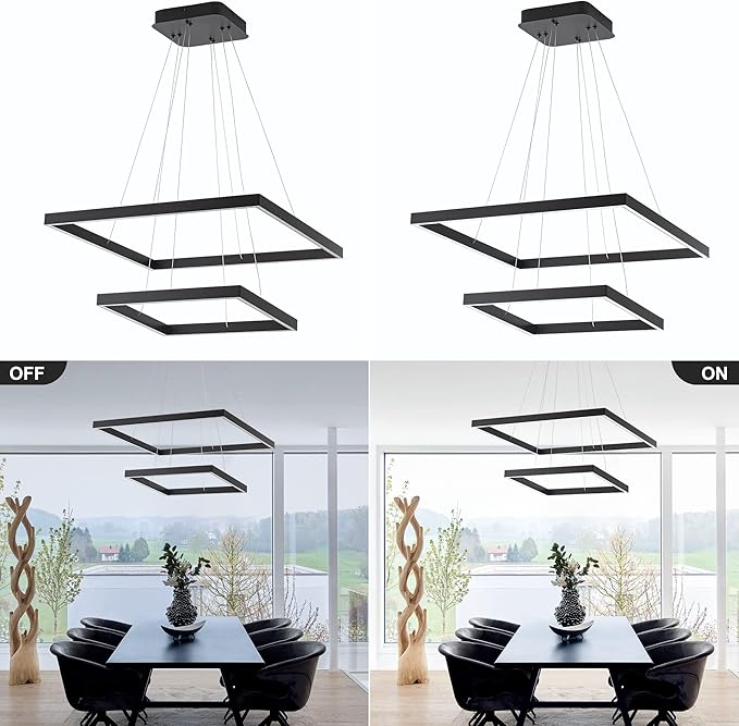 Modern Square LED Chandelier Lighting, Square LED Pendant Ceiling Light Fixture, Dimmable Contemporary Chandelier for Living Dining Room, Bedroom