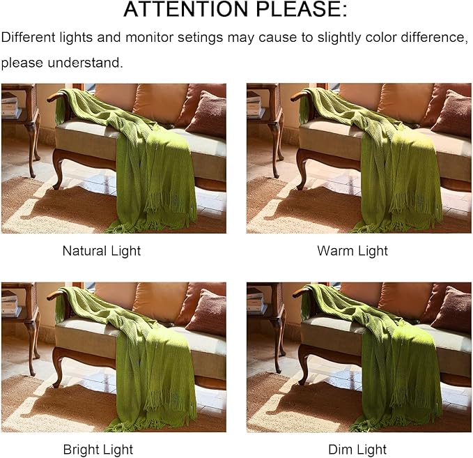 lifein Throw Blanket for Couch, Soft Green Boho Decor Bed Throw,Cozy Knitted Chenille Small Farmhouse Lightweight Throw for Spring(Green,50 * 60")