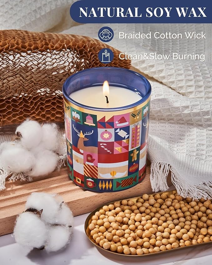 M&SENSE Magic Christmas 9.9oz All Natural Soy Wax Candle for Winter, 55 Hours Clean Non Toxic Scented Candle for Bathroom, Christmas Scented Gift for Celebration Holiday