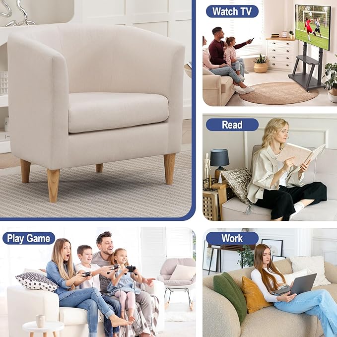 Accent Barrel Chairs Set of 2, Modern Comfy Living Room Chairs with Armrest Small Reading Chair with Cozy Soft Padded for Bedroom Reception Room Cafe,White