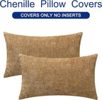 CaliTime Throw Pillow Covers Decorative 16 X 26 Inches Pack of 2 Cozy Chenille Cushion Cases for Couch Sofa Bed Living Room Home Apricot Brown