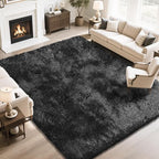 Fluffy Rug Shaggy Area Rug, Black 8x10 Area Rugs for Living Room, Large Shag Area Rugs for Bedroom Kids Room Home Decor, Upgrade Anti-Skid Rectangular Fuzzy Rugs