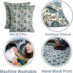 Ridhi Block Print Pillow Cover Asparagus Green Cotton Throw Case Decorative for Couch Pillows Living Room, Chic Boho Cute Thanksgiving Christmas, Fall Gifts 16 x16 Inches