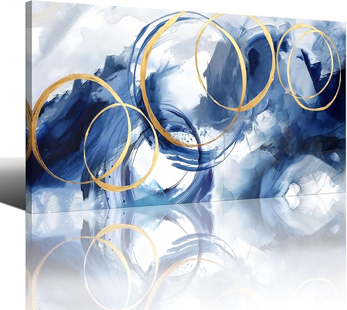 AJAZIKO Large Art For Wall Abstract Wall Decor Blue Modern Art Wall Decor Artwork For Walls Living Room Office Pictures For Wall Navy Gold Contempor Decorations For Bedroom Size 29x58