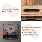 Honiway 14 Inch Wall Clock, Rustic Wood Boho Sunburst Decorative Wall Clocks Battery Operated Silent Non Ticking Farmhouse Small Wall Clocks for Living Room Kitchen Bedroom Home Decor (Tricolor)