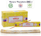 Satya Vanilla Incense Sticks - Bng 15gmx12 Pack With Raajsee Incense Holder Bundle - Nagchampa Natural