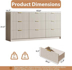 Beige Dresser for Bedroom, 9 Drawer Double Dresser, Modern Chest of Drawers for Bedroom, Living Room, Entryway and Closet, 63" L x 15.7" D x 31.5" H