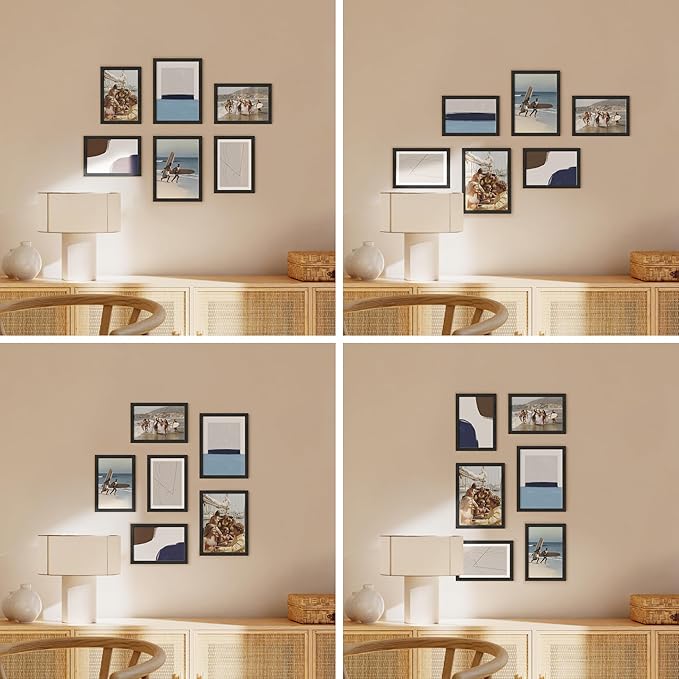 HAUS AND HUES Black Oak Wood Gallery Wall Tabletop Frames Made with Real American Oak and Shatter-free Plexiglass - Set of 6 (Four 4x6, Two 5x7, Framed Black)
