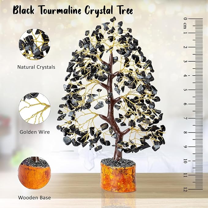 Black Tourmaline Gemstone Tree of Life - Crystal Tree for Positive Energy, Handmade Chakra Tree, Feng Shui Decor - Good Luck Gem Bonsai, Money Tree, Wealth & Prosperity, Spiritual Mystical Gift