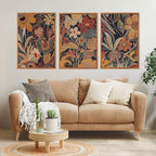 Aurlan Burnt Orange Wildflowers Botanical Wall Art Set(16"x24"), 3 Pieces Abstract Floral Blossom Framed Canvas Artwork, Large Mid Century Modern Boho Nature Wall Decor for Office Bedroom Living Room