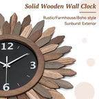 Honiway Large Wall Clock Battery Operated 21 in Rustic Wood Boho Sunburst Decorative Wall Clock Silent Non Ticking Farmhouse Wall Clocks for Living Room Bedroom Kitchen Bathroom Decor (Tricolor)