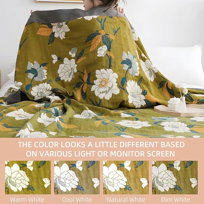 Boho Throw Blanket for Bed - 100% Pure Cotton Ultra Soft Rustic Quilt - Farmhouse Decor Bed Blankets, All Season Rustic Throw for Sofa Couch Chair(80''x 90'', Flower Branch)