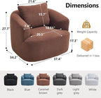 Swivel Accent Chair,360° Rotating Barrel Chair,Teddy Fleece High-Resilience Sponge Single Sofa, Easy Assembly for Living Room, Bedroom, Apartment Brown