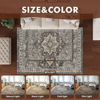 Brown Rugs for Living Room 8x10 Area Rug Soft Living Room Carpet-Rugs for Bedroom Machine Washable Rug Vintage Oriental Floral Dining Room Rug Non Slip