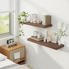 Fun Memories Floating Shelves for Wall, 32 Inch Rustic Wood Wall Mounted Shelves for Bathroom, Bedroom, Kitchen, Living Room, Deep Floating Shelves for Storage & Home Decor (Walnut, Set of 2)