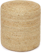 REDEARTH · Cylindrical Pouf Ottoman - Braided Pouffe Accent Sitting Round Footrest for Living Room, Bedroom, Nursery, kidsroom, Patio, Gym; 100% Jute (14.5"X14.5"X16"; Natural)