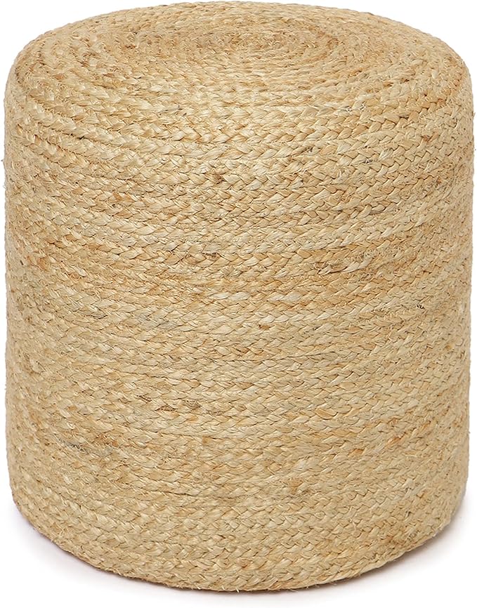 REDEARTH · Cylindrical Pouf Ottoman - Braided Pouffe Accent Sitting Round Footrest for Living Room, Bedroom, Nursery, kidsroom, Patio, Gym; 100% Jute (14.5"X14.5"X16"; Natural)