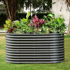Land Guard 8x4x3ft Oval Galvanized Raised Garden Beds, Large-Capacity Metal Planter Box Outdoor, Durable Deep Raised Garden Bed 3ft Tall, Raised Beds for Gardening Vegetables, Dark Grey