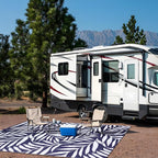 OLANLY Waterproof Outdoor Rug 5x8 ft, Reversible Outdoor Plastic Straw Rug with Leaf Pattern, RV Mat, Indoor Outdoor Carpet for Patio, Camping, Balcony, Deck, Backyard, Navy & White