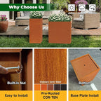 Corten Steel Metallic Heavy Planter for Outdoor Plants 14"x14"x30" Metal Planter Spliced Flower Pot with Partitions for Outside,Indoor,Garden (Corten, 14 * 14 * 30)