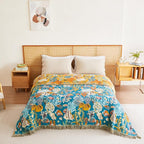 MSGKV Throw Blanket for Couch Bed Cotton Muslin Breathable Cute Ocean Animals Twin Size Blanket 60"x80" for All Seasons Lightweight Farmhouse Blankets