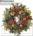 WANNA-CUL 24 Inch Spring Fall Wreaths for Front Door with Blue Hydrangea, Fall Wreath Front Door with Purple Orange Peony and Pumpkins-Fall Decoration for Home-Large Fall Decor Door Wreath for Autumn